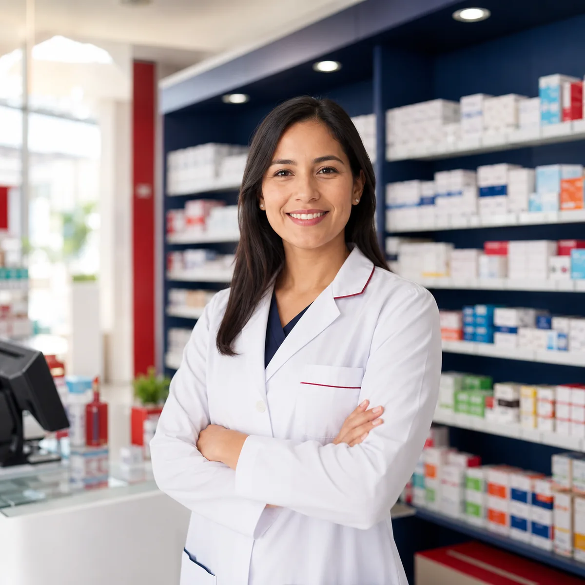 Farmacéutica de Kamary Perú en farmacia moderna